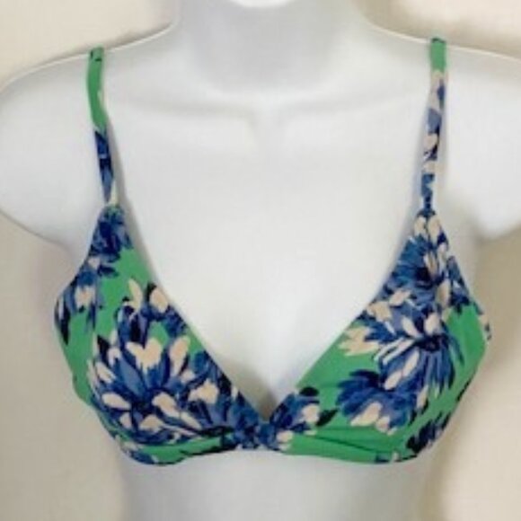 J. Crew Factory Floral Green and Blue V-Neck Bikini Top, Size S - Picture 2 of 7